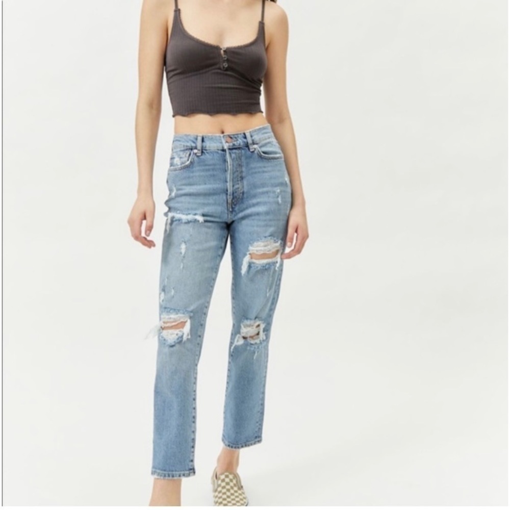 BDG 31 (US 12) Urban Outfitters High Rise Slim Straight Jeans Stretch Distressed